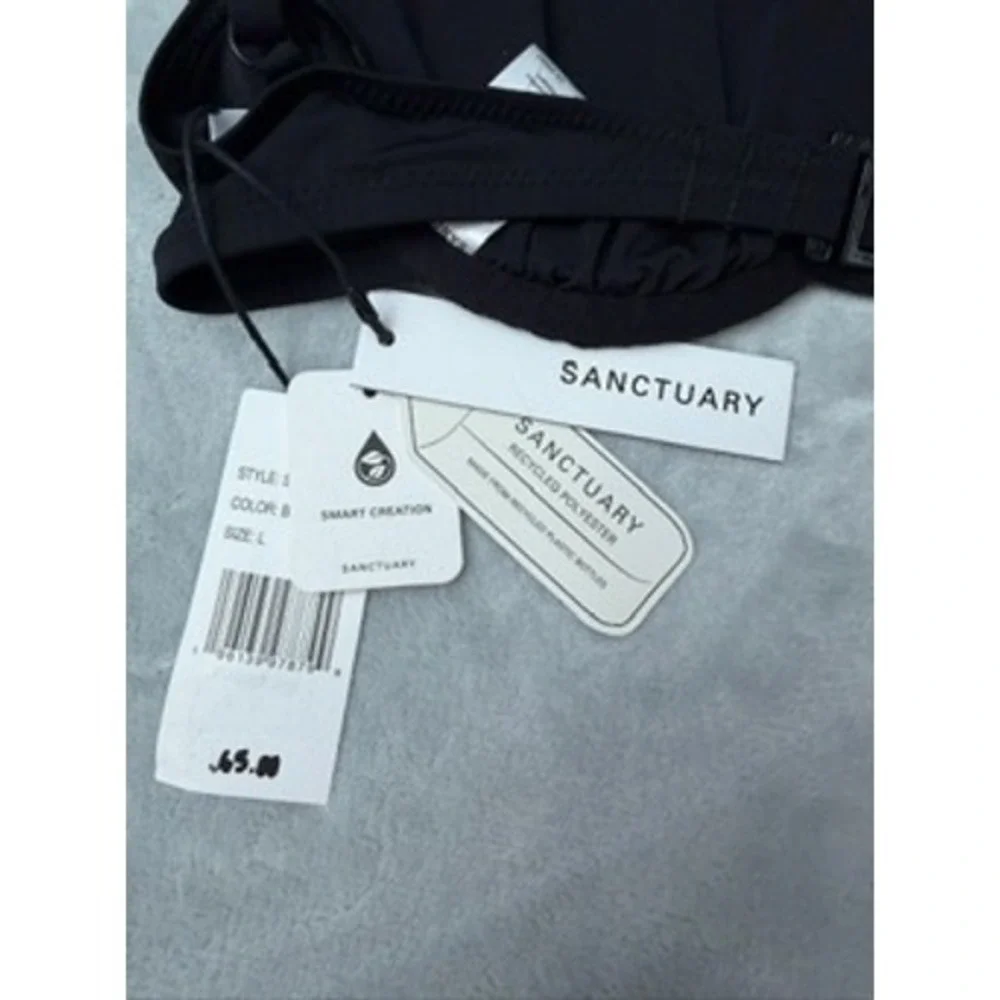 NWT Sanctuary Bikini Top Womens Black Underwire Recycled Polyester L $65.00
